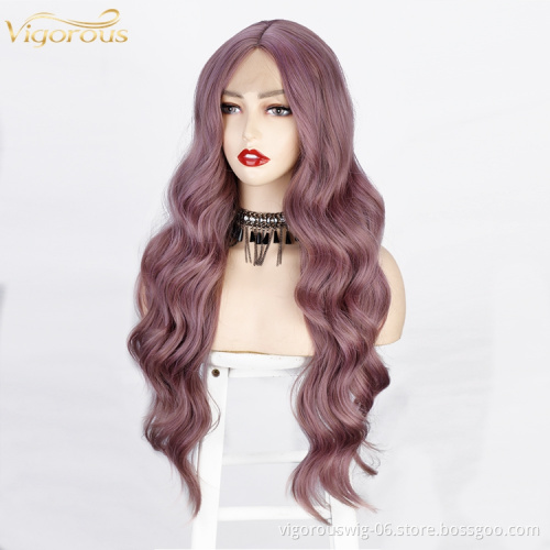 Vigorous Peruvian Deep Curly Wave synthetic hair Lace Frontal Wig Black Women Synthetic Hair Wigs Wave Pre Plucked Glueless Lace